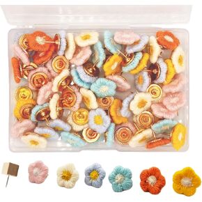 70 Pcs Decorative Pushpins Flower Thumb Tacks Decorative Florest Push Pin CorkBoard Florest Thumbtacks for Photo Wall Featue Wall Whiteboard Cork Board Map Bulletin Board Office Home