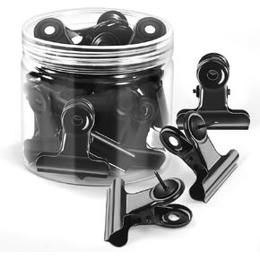24Pack Push Pin Clip,Black Bulletin Board Pins,Metal Pins for Cork Board, No Holes Clipboard Clips, Black Tacks, 1.25 Inch Clips for Hanging for School Office Home