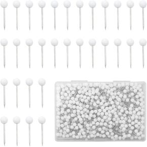 500 PCS White Map Pins，White Round Ball Head Map Push Pins, Small Thumb Tacks for Travel Map, Bulletin Board, Cork Board, DIY Craft, Office, School, Home Use
