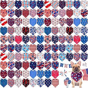 108 Pcs 4th of July Dog Bandanas Bulk Patriotic Bandanas for Dog Independence Day Pet Scarf Bibs Soft Triangle Flag Neckerchief Adjustable Washable Holiday Scarf for Pet Costume Accessories