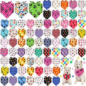 72 Pcs Hawaiian Dog Bandanas Bulk Summer Triangle Scarf Fruit Cat Bibs Puppy Scarf Flower Pet Bandanas for Puppy Cat Birthday Party Costume
