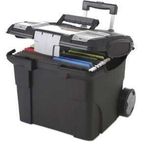 Storex Portable File Box on Wheels, 15 x 16 x 14.25 Inches, Black (61507U01C) (Pack of 1)