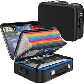 Fireproof Document Box - 8-Layer Hard Shell Fire Proof Safe for Home Documents, Water Resistant File Organizer for Desk Money, Safety Box for Passports Certificates Laptop