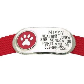 LuckyPet Paw Jewelry Collar Tag for Dogs and Cats, Custom Engraved, Durable, Quiet and Chew Proof, Attaches Flat to Any Collar, Medium-Red-Paw
