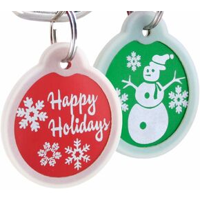 GoTags Christmas Dog Tag Personalized with 4 Lines of Custom Engraved Text, Holiday Dog Collar ID Tag Comes with Glow in The Dark Silencer to Protect Tag and Engraving, (Holiday, Red)