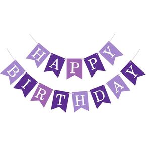 Happy Birthday Banner Sign, Birthday Garland Wall Door Banners Flag for Women Men Boys Girls Party Backdrop Decorations, Personalized Letters Name Banners ﻿ (Light Purple and Purple)