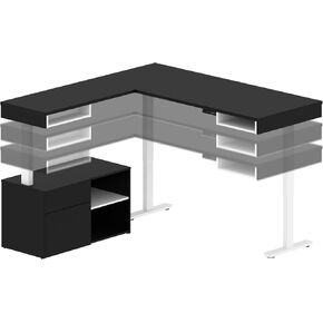 Bestar Viva L-Shaped Standing Desk with Credenza, 72W, Black & White