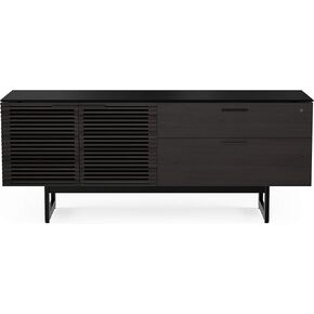 BDI Furniture Corridor Office 6529-70'' Credenza for Home or Office with Locking File Drawer, Storage Drawer, Adjustable Shelf, Satin-Etched Glass Top, Natural Walnut