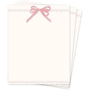 25 Sheets Pink Bow Stationery Letterhead Paper Bowknot Coquette Letter Writing Paper for Party Note Greeting Office Printing, 8.5 x 11 Inch, Single-Sided