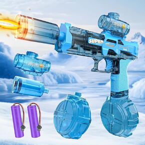 Electric Water Gun with Light Up, Automatic Squirt Guns Up to 32FT Range, 320CC High Powered Water Pistol,Water Blasters for Kids Adults Outdoor Summer Swimming Pool Beach Game (Gray)