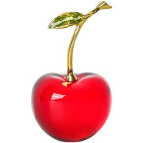 Kichvoe Crystal Cherry Figurine Crystal Fruit Collectible Sculpture Artificial Fruit Statue Paperweight Tabletop Centerpiece for Home Office Christmas Decor