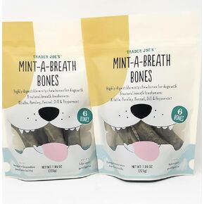Trader Joe's Mint-A-Breath Minty Bones (6 Bones) for Dogs Net Wt. 7.86 Oz (223g) - Pack of 2