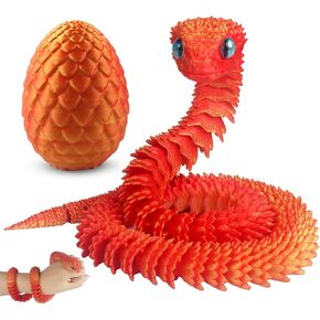 3D Printed Snake 24'' Flexible 3D Printed Articulated Snake Toy with Snake Eggs - Realistic 3D Printed Animal for Desk Decor, Easter & Birthday Gift (Black)