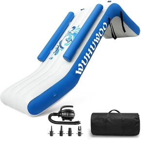 Pontoon Waterfall Slide, Inflatable Pontoon Boat Water Slide for Kids Backyard Pool Sea, Electric Air Pump & Storage Bag