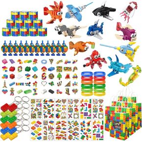 134 Pcs Building Blocks Party Favors with Temporary Tattoo Gift Bag Sticker for Kids Boys Girls Ages 6-12+, Marine Animals Toy Birthday Party Supplies Gifts Classroom Prize Goodie Bags Fillers