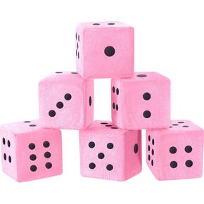 6 Pcs 3 Inch Large Pink Plush Dice Jumbo Square Dice Toys Pillow for Educational Toys Casino Game Themed Nights Party Decorations