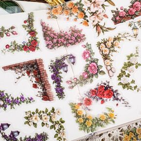 180pcs Courtyard Corner Flower Stickers for Scrapbooking Journaling Vintage Flowers Scrapbook Stickers Aesthetic Floral Sticker Pack Scrapbook Kit Junk Journal Supplies Self-Adhesive Decoupage Paper