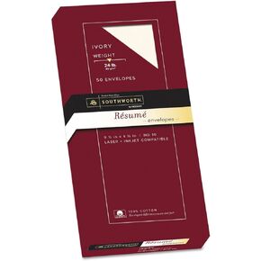 Southworth Company Products - Resume Envelopes, Laser/Inkjet, No 10, 24lb., 50/PK, Ivory - Sold as 1 BX - Exceptional Resume Envelopes are designed for use with Southworth Exceptional Resume Paper for a professional, organized and credible presentation. M
