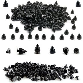 FAZHBARY 150 Sets 9mm Black Spike Studs Metal Bullet Punk Spikes Cone Spike Rivets Screwback for Clothing DIY Leather Belts Bag Crafts