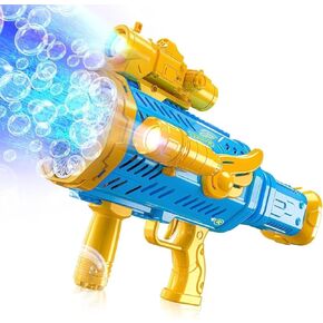 Bubble Gun, Rechargeable Bubble Machine Gun for Kids 3 4 5 6 7 8 9 10 11 12 Year Old, Automatic Rocket Bubble Gun Blaster Shooter with Bubble Solution for Wedding Birthday Party Girl Gifts