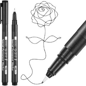 2 Pcs Photo Pen 0.5mm Photo Marker, Waterproof, Light-resistant, Quick Drying, Marker Pen for Slick Surface Writing Greeting Card, Film, Optical Lens and Transparencies (Black)