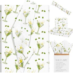 100Pcs Martini Tissue Paper Green Martini Cocktail Olive Gift Wrapping Tissue A Tini Bit Older Decorative Tissue Paper for Martini Bachelorette Party Birthday Bridal Shower, 20 x 14 Inch