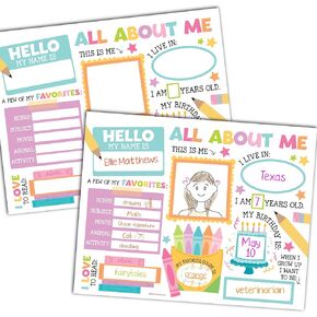 Hadley Designs All About Me Posters Elementary - 20 Star Student Poster Kindergarten, 11x14 All About Myself Star of The Week Poster Preschool, Pastel PreK Classroom Must Haves