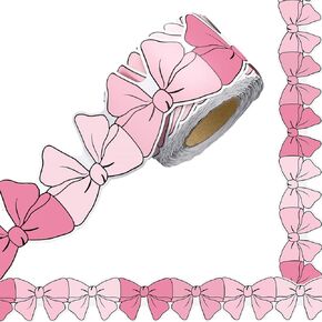 Fuutreo 60ft Pink Bow Bulletin Board Borders Tie Die Cut Border Trim Hippie Boho Color Bow for Chalkboard Wall Office Classroom Home Window Birthday Party Decoration