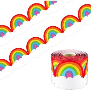 80Ft Rainbow Bulletin Board Borders Colorful Classroom Border Decoration Rainbow Die-Cut Rolled Border Trim for School Office Chalkboard Wall Party Classroom Decorations