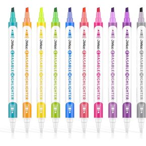 Erasable Highlighters, 10 Pack Dual Tip Highlighters Assorted Colors. Perfect for School/Office Art Supplies. Smooth Writing, for Books, Journals, Planner, Notebooks