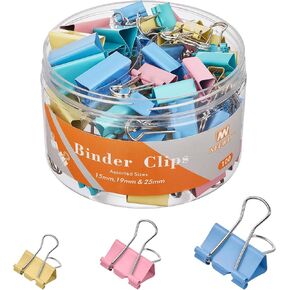 100 Count Binder Clips Assorted Sizes, Paper Binder Clips (0.6inch 0.75inch 1inch), Metal Paper Clamps for Office and Home, Multicolor