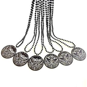 12 Pcs Halloween Pirate Coin Beads Necklaces Pirate Skull Bead Necklace Decorations Pirate Day Beads Party Accessories
