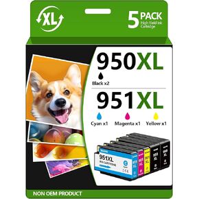 950XL 951XL Combo Pack (5-Pack) Compatible for High Yield HP 950 951 Ink Cartridges Combo Pack, 8600 8610 8620 8660 76DW 251DW, Best-for Home Office, Color, Black