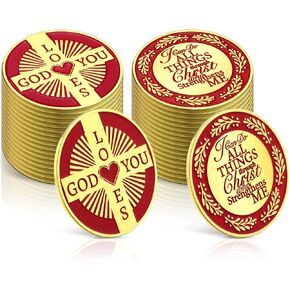 Tondiamo 10 Pcs Christian Challenge Coins Bulk God Loves You Coins Bible Verse Scripture Gold Plated Pocket Bible Verses Gift Philippians 4: 13 Christian Religious Gifts for Women Men Strength
