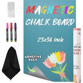 Magnetic Chalkboard Set, Adhesive Peel and Stick Magnetic Board for Wall Dry Erase and Chalk Surface for Kids Drawing Home Office and Classroom Use - Sticker Back (23x36 Inch - Black Color)