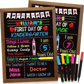 First and Last Day of School Board Sign, 14×11 Inch Double-Sided Chalkboard with 6 Colorful Markers, 1st day of kindergarten Sign, Reusable Preschool Board, Back to School Kindergarten Supplies