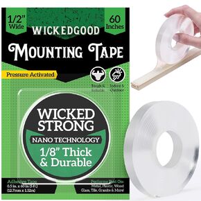 Strong Double Sided Tape - Nano Clear Double Sided Mounting Tape with Heavy Duty, Waterproof Adhesive for Indoor, Outdoor Use, Multi Purpose for Wall, Picture Frames, Carpet (1/2" x 120")