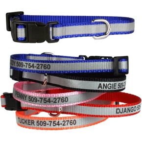 GoTags Extra Small Personalized Reflective Dog Collars, Custom Engraved with Pet Name and Phone Number, Adjustable Dog Collar with Quick Release Buckle for Small and Extra Small Dogs