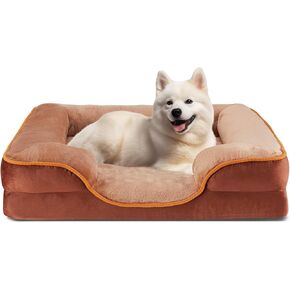 Sweetcrispy Orthopedic Dog Bed, Memory Foam Puppy Sleeping Sofa for Medium Pets with Washable Removable Cover Non-Slip Base Waterproof Liner Egg Crate, Olive Brown, 28" L x 23" W x 6.5" Th