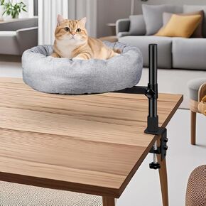 CAT Bed Desk Mount，Cat Bed Desk with Soft and Thick Cushions ，Rotation & Adjustable Height -Cats Up to 45 lbs (Grey) ，Cat Bed Desk attachmen for Home Office