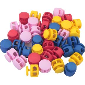 MEETOOT 40PCS Mixed Color Plastic Two Holes Spring Buckles 17x16mm Rope Lock Fastener Multifunctional Reusable Slide Adjustable End Toggle Plug for Clothing Luggage Tent