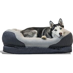 BarksBar Snuggly Sleeper Large Gray Diamond Orthopedic Dog Bed with Solid Orthopedic Foam, Soft Cotton Bolster, and Ultra Soft Plush Sleeping Space - 40 x 30 Inches