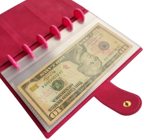 20 Clear PP Pockets Discbound Currency Collection Album, Inner 6.42 x 3.11 Inches, Handmade PU Leather Cover with Button Closure, Protective Case for Banknotes/Stamps/Dollars (Black) in Kuwait