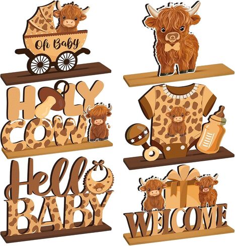 6 Pcs Cowboy Baby Shower Decorations Wooden Western Centerpieces for Tables with Base Little Cowboy Decorations Wild Western Party Decoration Table Topper Supplies for Rodeo Birthday Party in Saudi Arabia