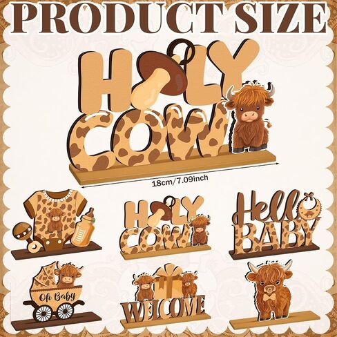 6 Pcs Cowboy Baby Shower Decorations Wooden Western Centerpieces for Tables with Base Little Cowboy Decorations Wild Western Party Decoration Table Topper Supplies for Rodeo Birthday Party in Saudi Arabia