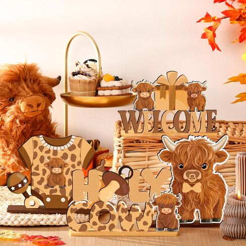 6 Pcs Cowboy Baby Shower Decorations Wooden Western Centerpieces for Tables with Base Little Cowboy Decorations Wild Western Party Decoration Table Topper Supplies for Rodeo Birthday Party in Saudi Arabia