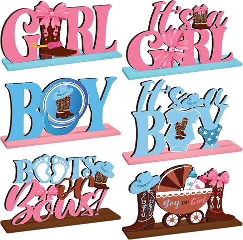 6 Pcs Cowboy Baby Shower Decorations Wooden Western Centerpieces for Tables with Base Little Cowboy Decorations Wild Western Party Decoration Table Topper Supplies for Rodeo Birthday Party in Saudi Arabia