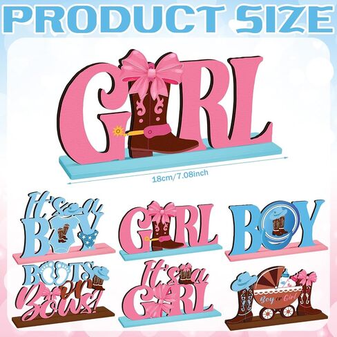 6 Pcs Cowboy Baby Shower Decorations Wooden Western Centerpieces for Tables with Base Little Cowboy Decorations Wild Western Party Decoration Table Topper Supplies for Rodeo Birthday Party in Saudi Arabia