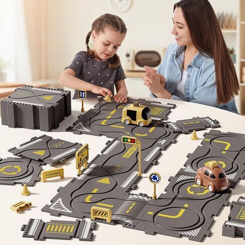 Large Puzzle Race Car Track Set for Toddlers Kids, Puzzle Tracks Car Play Set, Race Tracks Toys for Toddler Boys 3 4 5 6 Year Old Car Track Toys Birthday Gifts for Boys Age 3-5 4-6 in Saudi Arabia