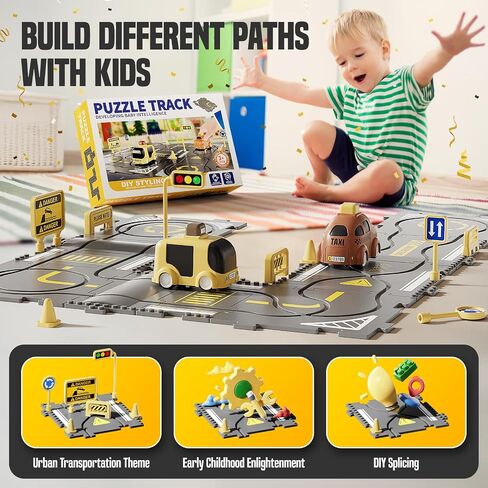 Large Puzzle Race Car Track Set for Toddlers Kids, Puzzle Tracks Car Play Set, Race Tracks Toys for Toddler Boys 3 4 5 6 Year Old Car Track Toys Birthday Gifts for Boys Age 3-5 4-6 in Saudi Arabia
